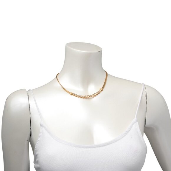 Vintage Swarovski Crystal Gold Plated Necklace Collar Choker Flat Snake Chain - Picture 13 of 15